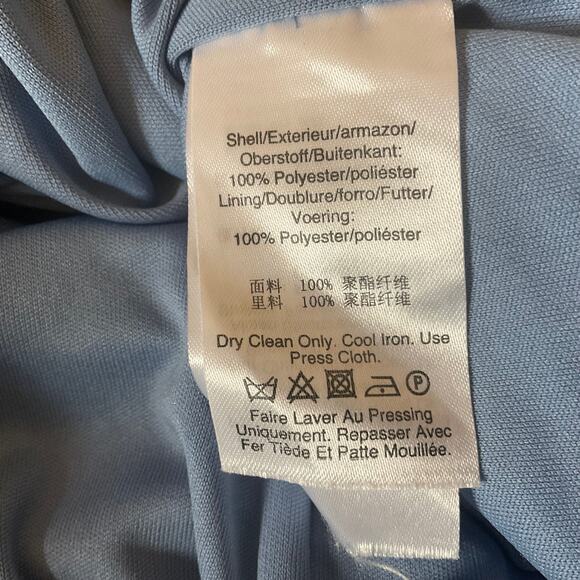 DKNY Satin Ruffled High Low Evening Gown Blue Size 16 Sleeveless V-Neck Dress - Picture 10 of 13